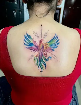 Heart Bird Watercolor Tattoo